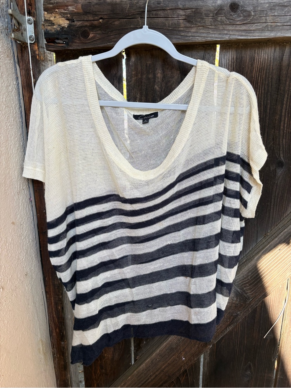 Cecico Cream & Black Striped Lightweight V-Neck Sweater Tee